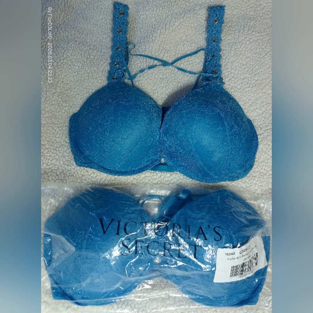 Victoria's Secret Bright Blue Lace Push-Up Bra with Crisscross Straps